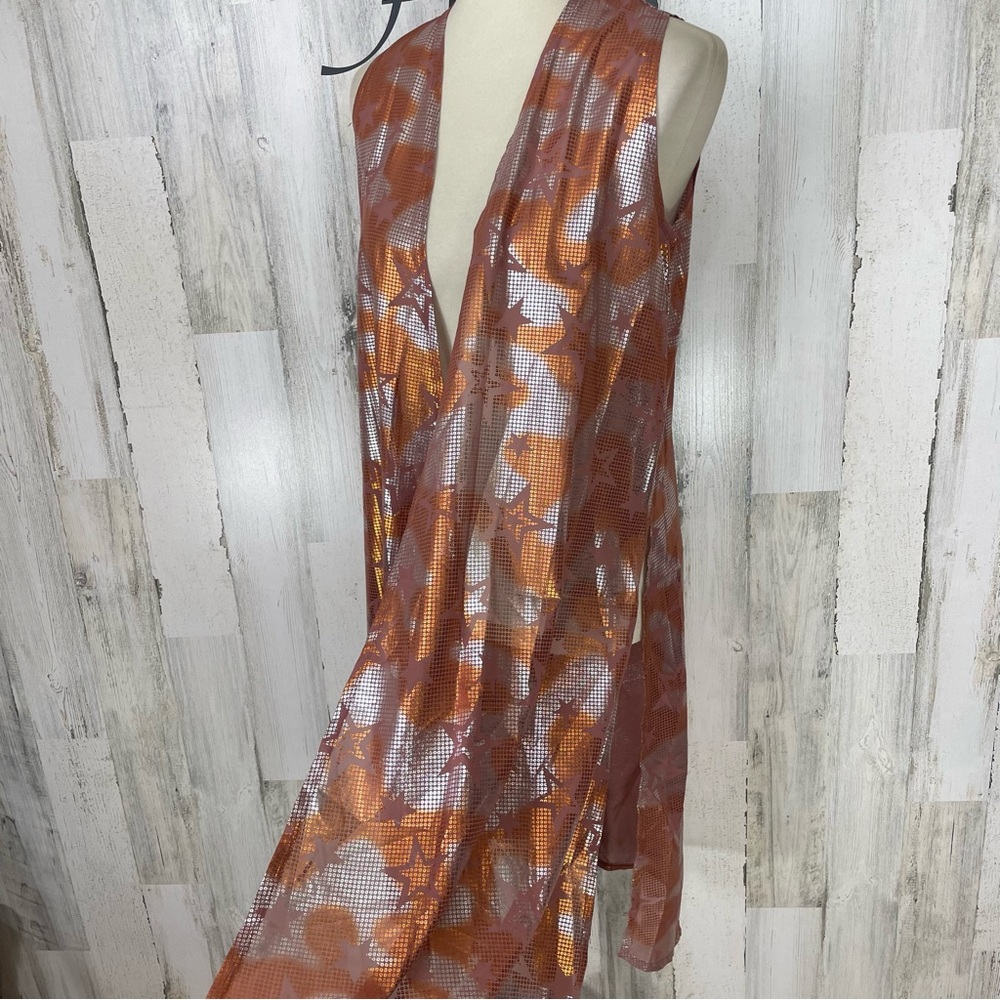LuLaRoe Women’s Rose Gold Joy Stars Sleeveless Duster Cardigan Sweater Size S